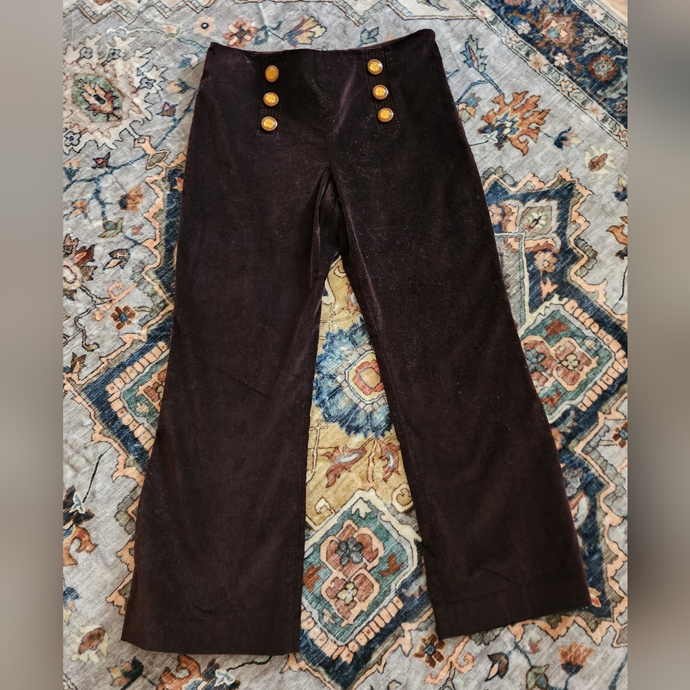 Tory Burch Dark Brown Cropped Pants with Gold Accents